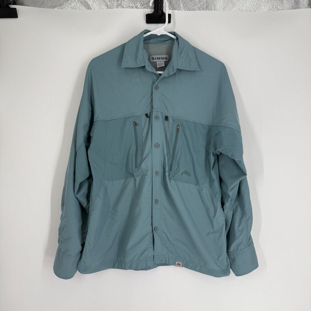 Simms Fishing Shirt Mens S Long Sleeve Utility Pockets Outdoor Vented Blue